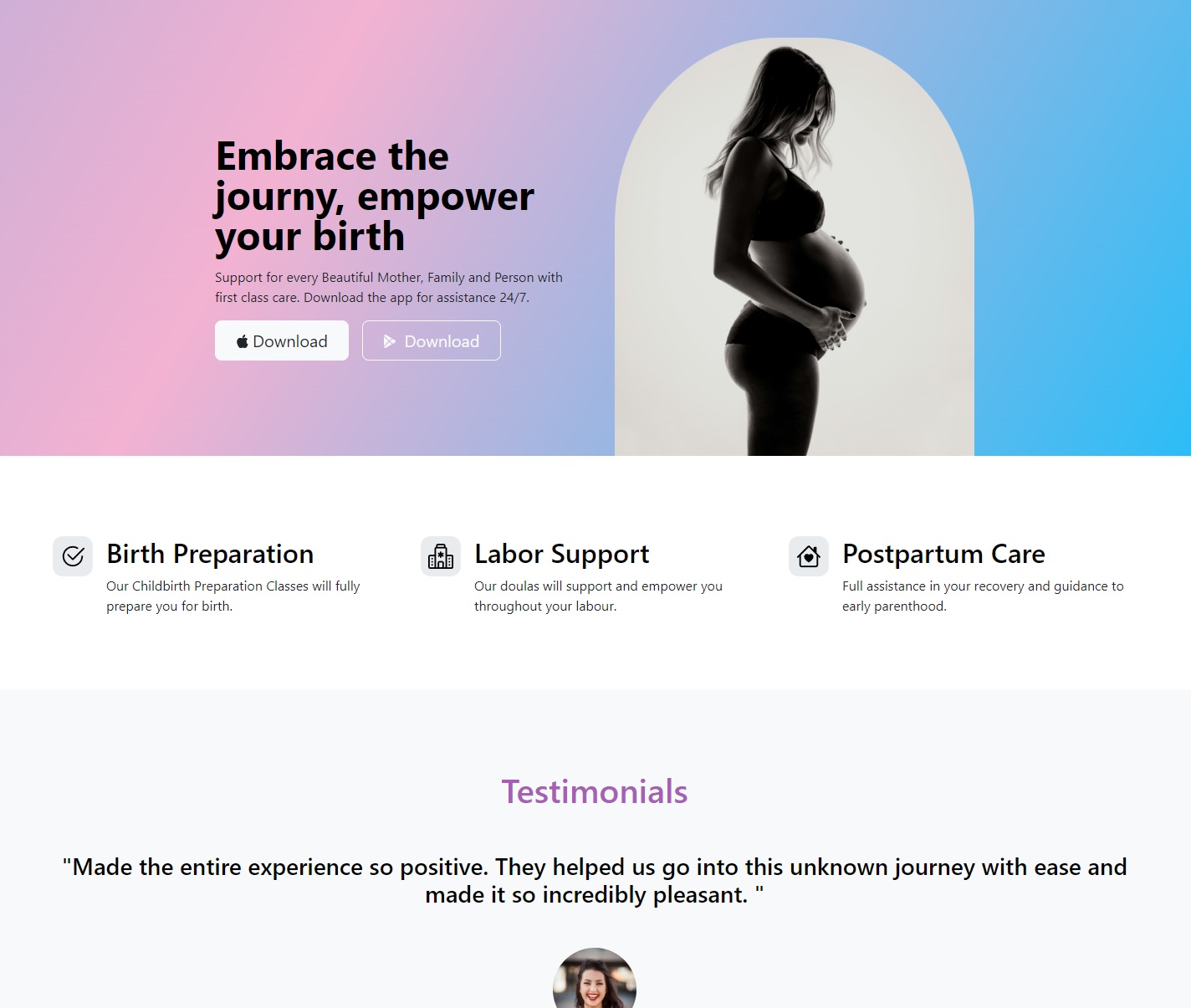 Doula landing page preview